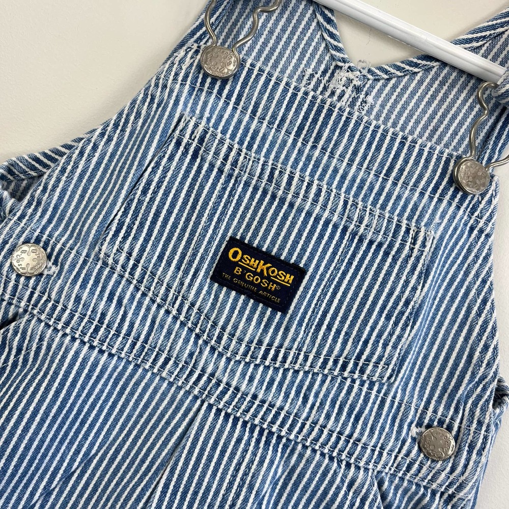 Vintage OshKosh B'gosh Blue Engineer Stripe Shortalls 18 Months - Picture 4 of 9
